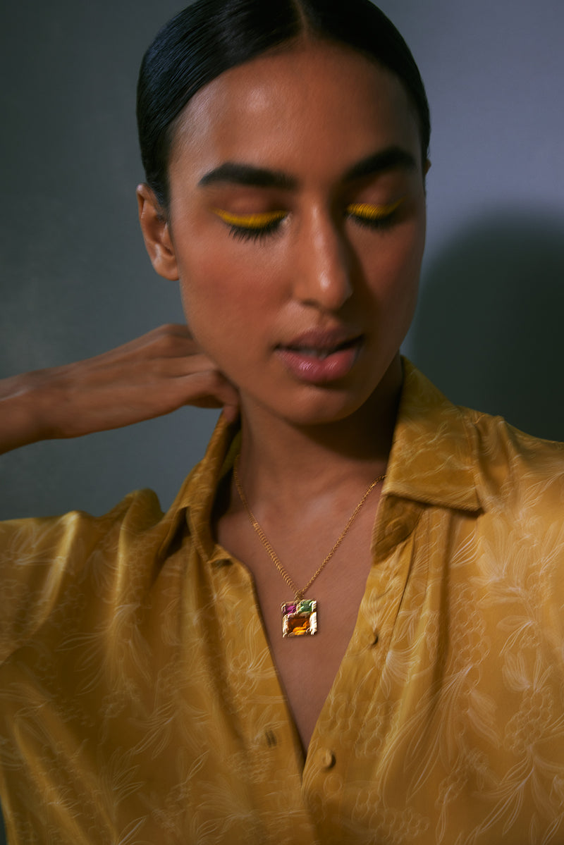 Fashion Jewelry-18k Gold Plated-Pendants-Elysian Crystal-Orange-VOYCE1022-Fashion Edit Voyce - Shop Cult Modern