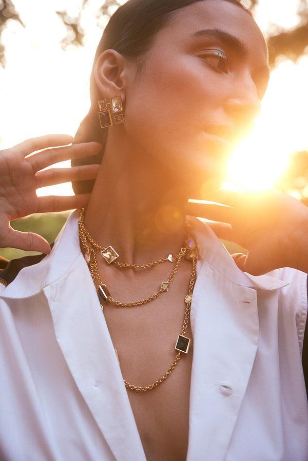 Fashion Jewelry-18k Gold Plated-Necklace-Elysian Crystal(L)-Multi-VOYCE1023-Fashion Edit Voyce - Shop Cult Modern