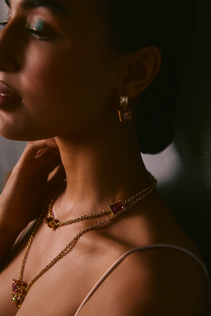 Fashion Jewelry-18k Gold Plated-Necklace-Elysian Crystal(S)-Multi-VOYCE1026-Fashion Edit Voyce - Shop Cult Modern