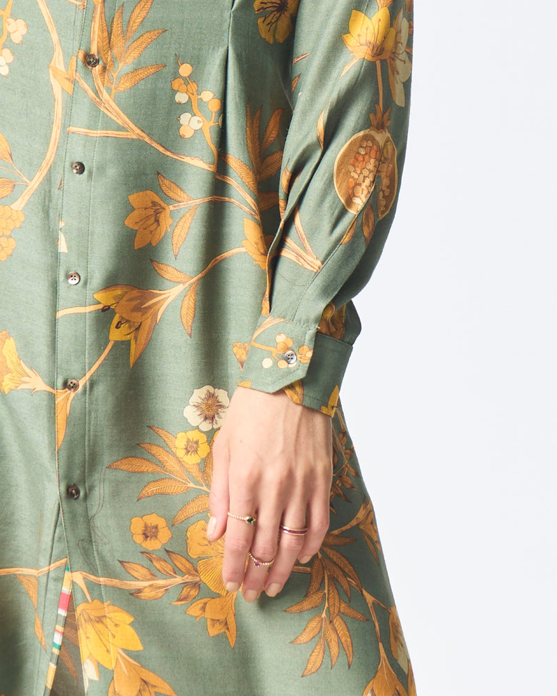 Summer-Dress Pleated Sage Muga Satin Silk-Fashion Edit Orchard-WDR501MT538-SUKETDHIR - Shop Cult Modern
