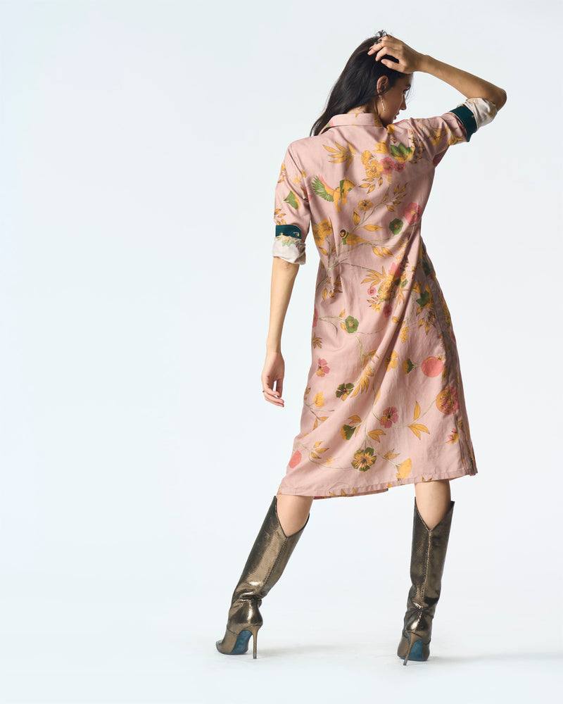 Summer-Dress Pleated Pink Muga Satin Silk-Fashion Edit Orchard-WDR501MT544-SUKETDHIR - Shop Cult Modern