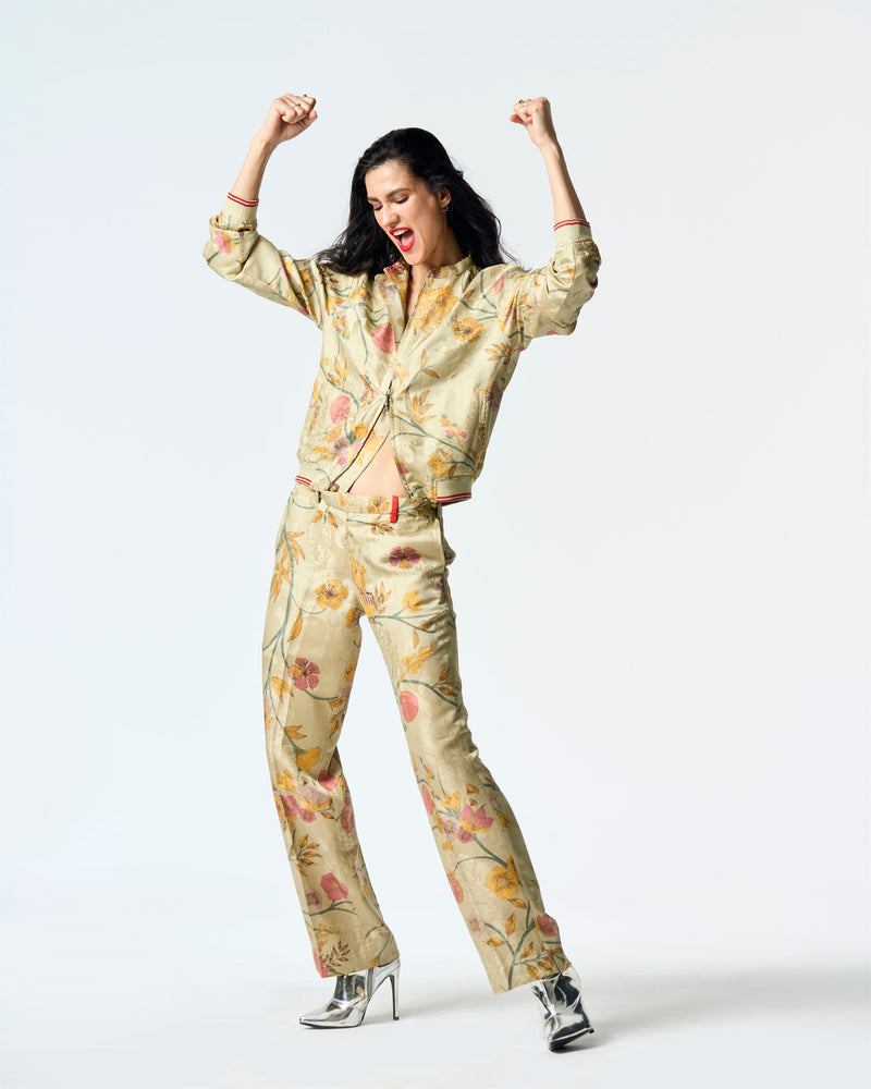 Summer-Jacket Bomber Janbaaz Mint Silk Damask-Fashion Edit Orchard-WOW301SJ535-SUKETDHIR - Shop Cult Modern