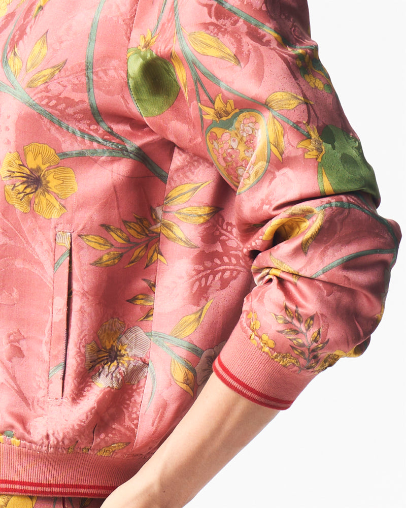 Summer-Jacket Bomber Janbaaz Rose Silk Damask-Fashion Edit Orchard-WOW301SJ537-SUKETDHIR - Shop Cult Modern