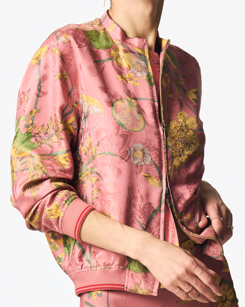 Summer-Jacket Bomber Janbaaz Rose Silk Damask-Fashion Edit Orchard-WOW301SJ537-SUKETDHIR - Shop Cult Modern