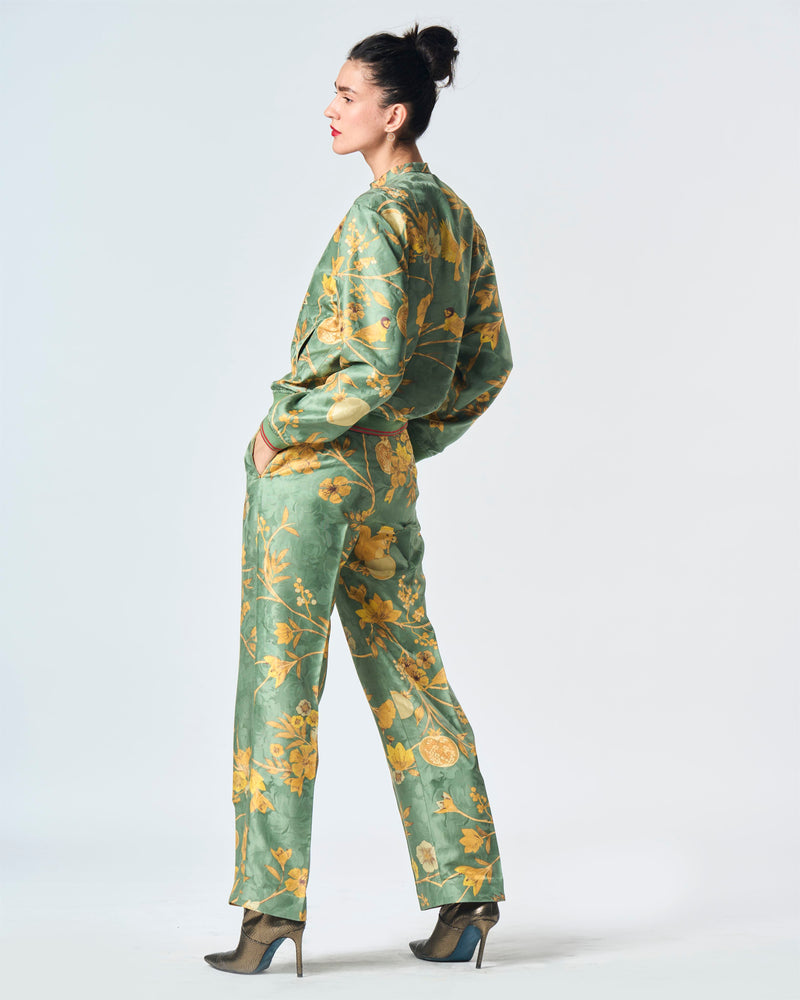 Summer-Jacket Bomber Janbaaz Sage Silk Damask-Fashion Edit Orchard-WOW301SJ538-SUKETDHIR - Shop Cult Modern