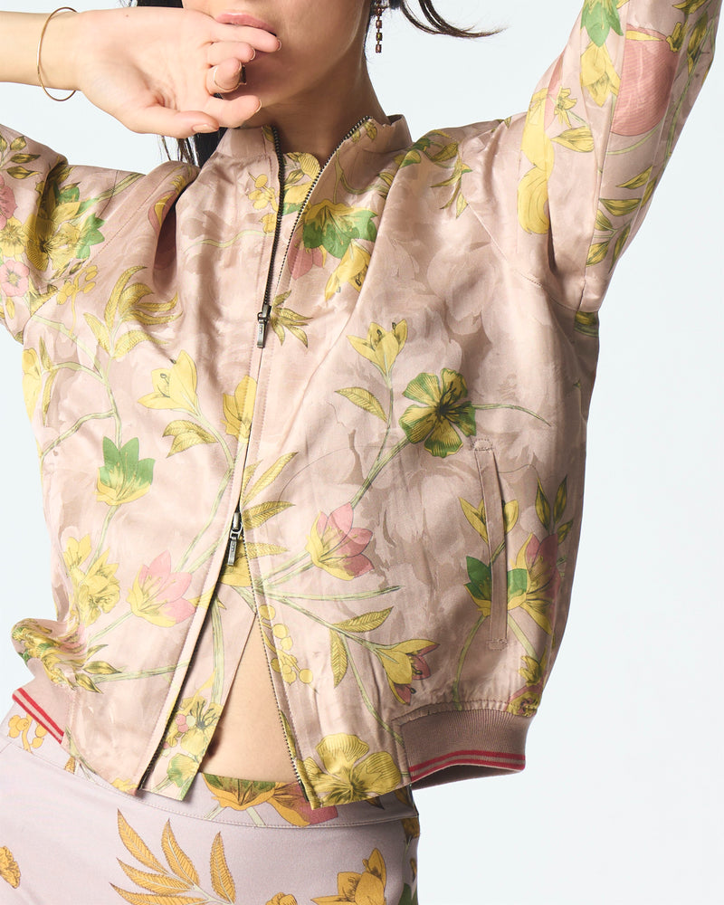 Summer-Jacket Bomber Janbaaz Pink Silk Damask-Fashion Edit Orchard-WOW301SJ544-SUKETDHIR - Shop Cult Modern
