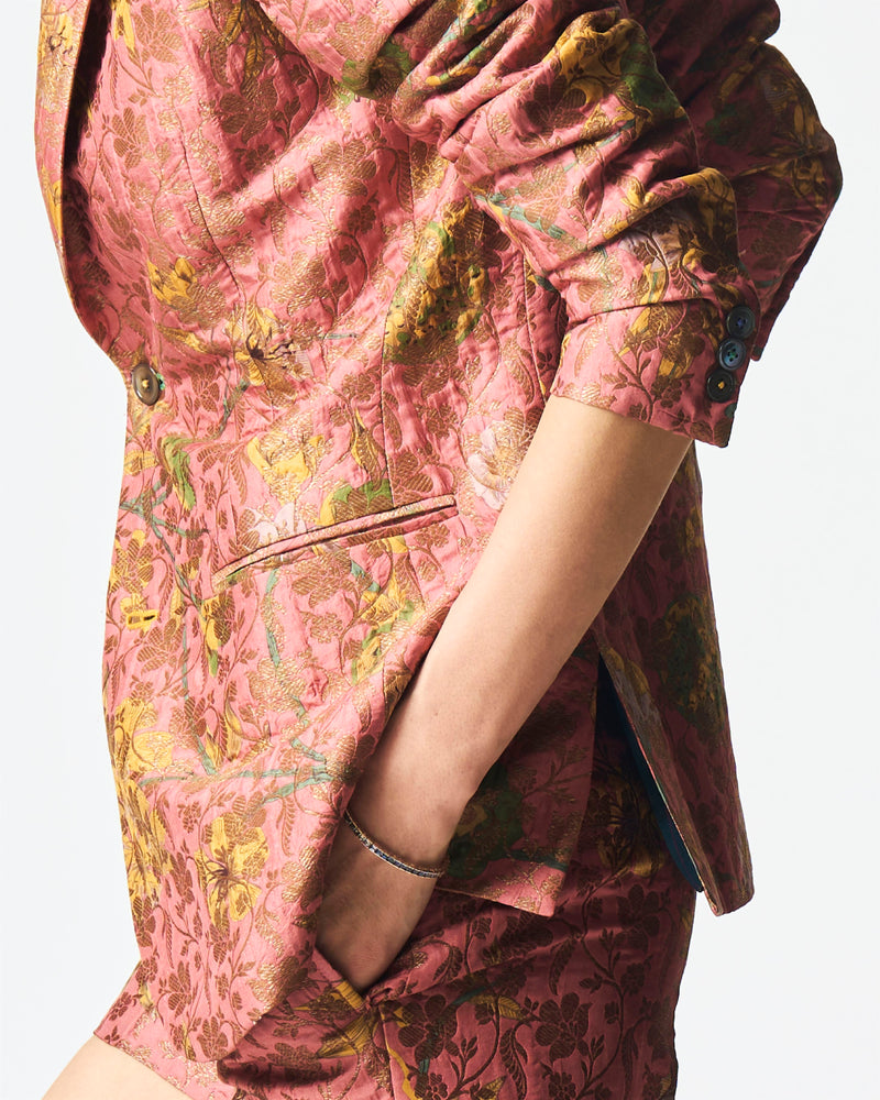Summer-Jacket Blazer Rana Rose Silk Brocade-Fashion Edit Orchard-WOW306SB537-SUKETDHIR - Shop Cult Modern