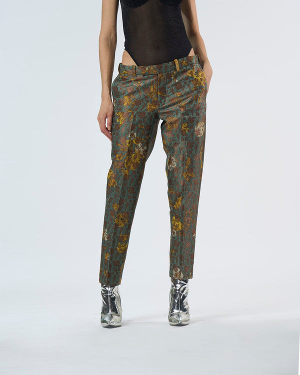 Summer-Trousers Classic Sage Silk Brocade-Fashion Edit Orchard-WP103SB538-SUKETDHIR - Shop Cult Modern