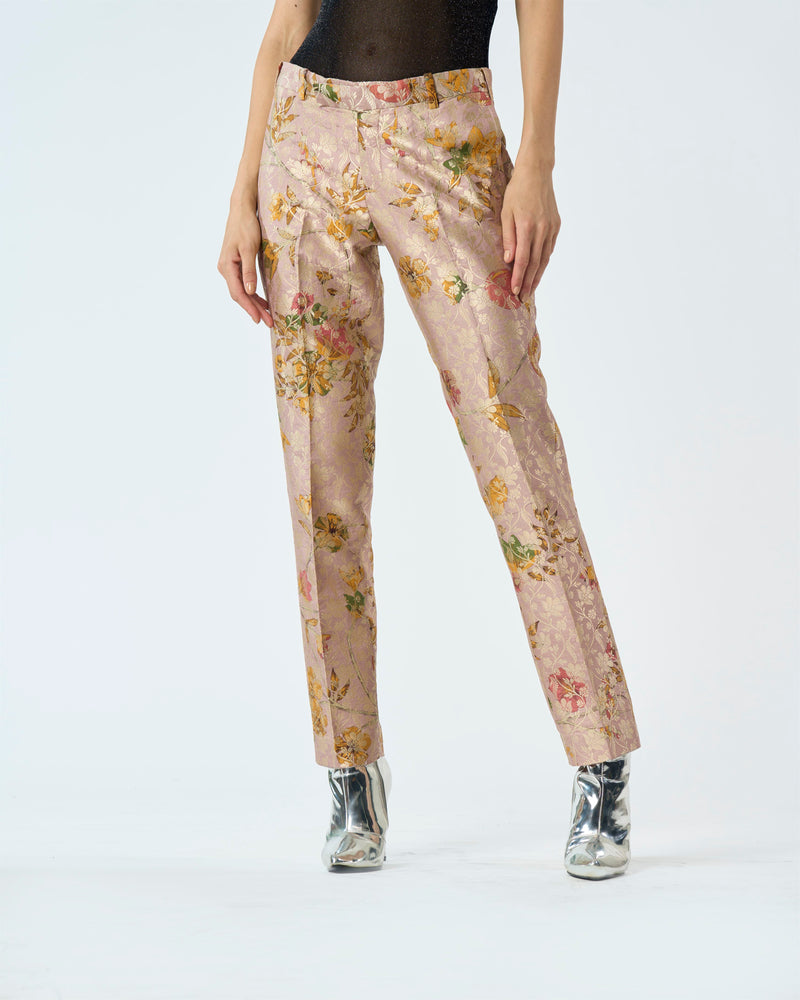 Summer-Trousers Classic Pink Silk Brocade-Fashion Edit Orchard-WP103SB544-SUKETDHIR - Shop Cult Modern