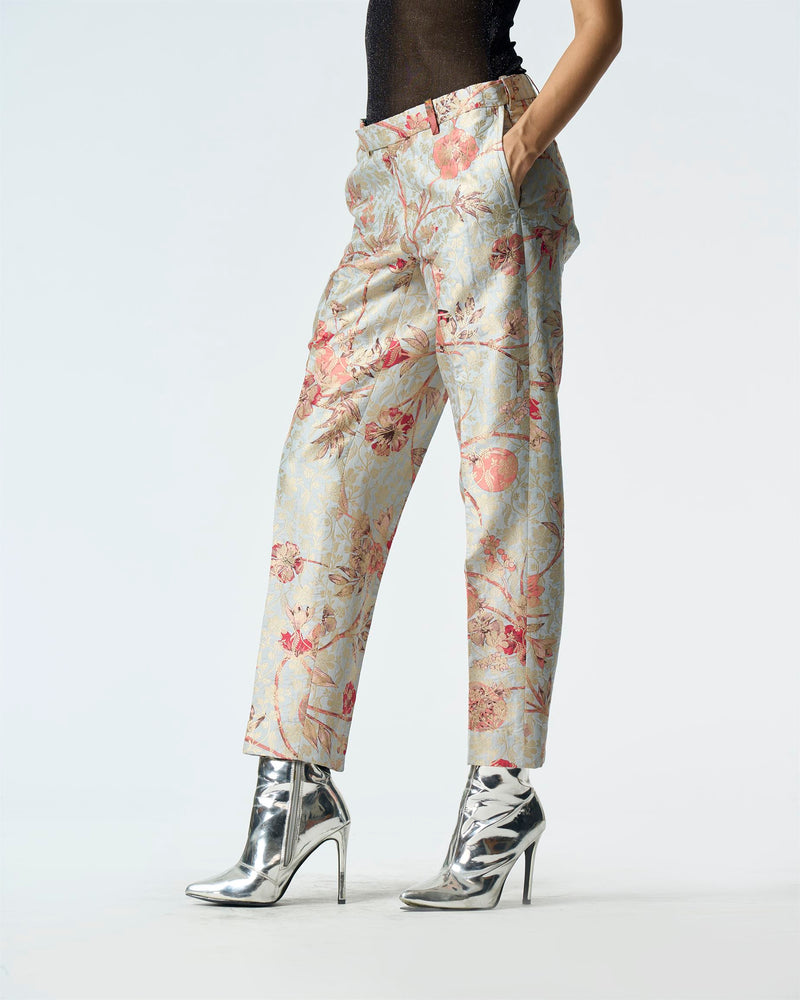 Summer-Trousers Classic Blue Silk Brocade-Fashion Edit Orchard-WP103SB545-SUKETDHIR - Shop Cult Modern