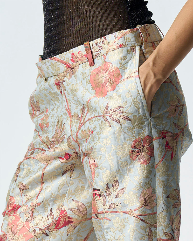 Summer-Trousers Classic Blue Silk Brocade-Fashion Edit Orchard-WP103SB545-SUKETDHIR - Shop Cult Modern