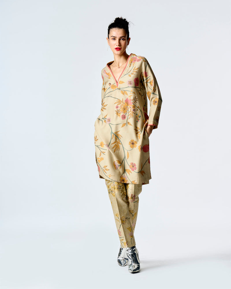 Summer-Tunic Kurta V Neck Mint Muga Satin Silk-Fashion Edit Orchard-WP507MT535-SUKETDHIR - Shop Cult Modern