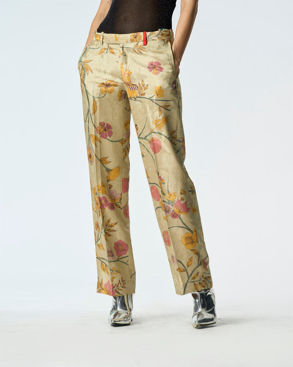 Summer-Trousers Straight Fit Mint Silk Damask-Fashion Edit Orchard-WP532SJ535-SUKETDHIR - Shop Cult Modern