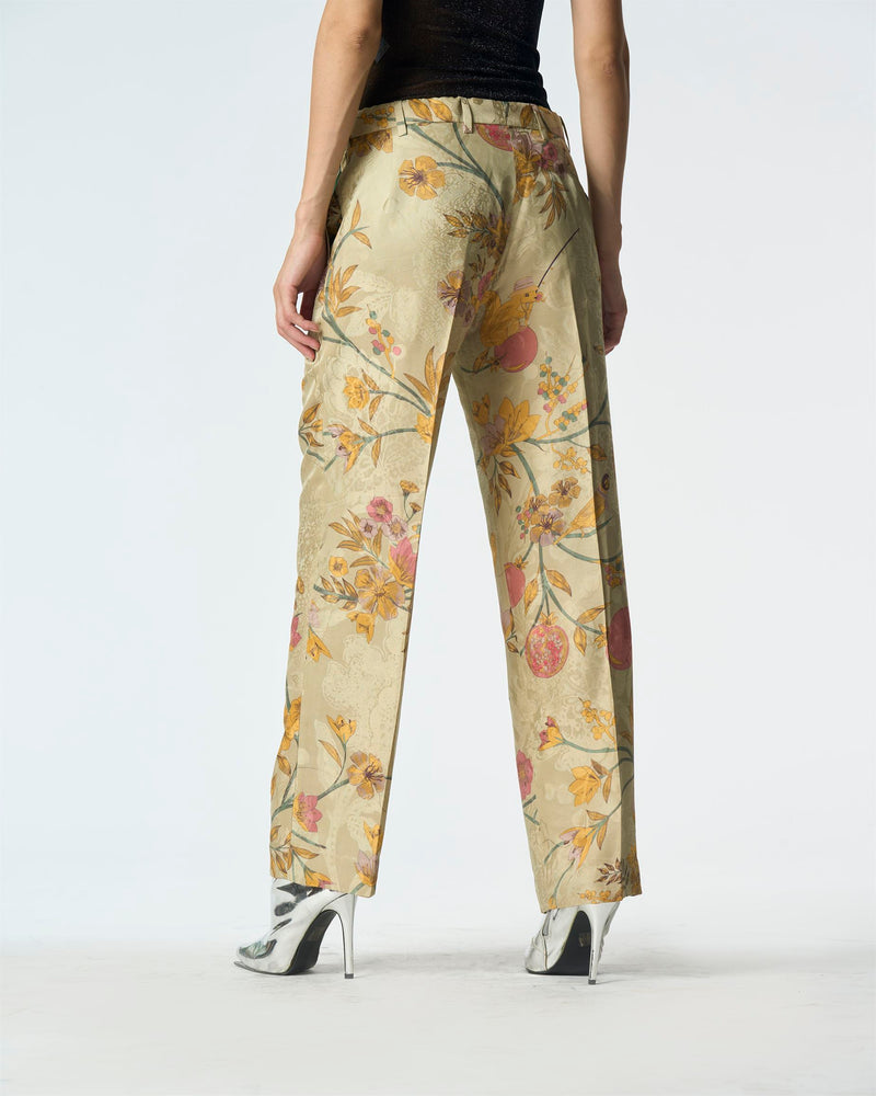 Summer-Trousers Straight Fit Mint Silk Damask-Fashion Edit Orchard-WP532SJ535-SUKETDHIR - Shop Cult Modern