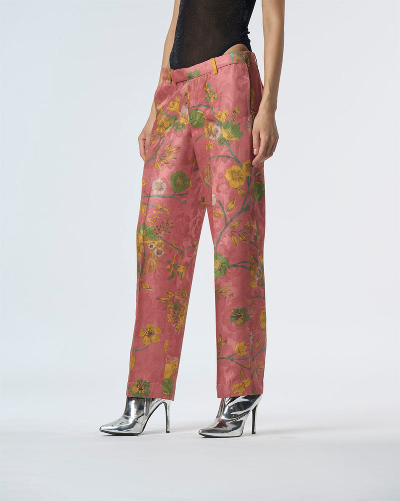 Summer-Trousers Straight Fit Rose Silk Damask-Fashion Edit Orchard-WP532SJ537-SUKETDHIR - Shop Cult Modern