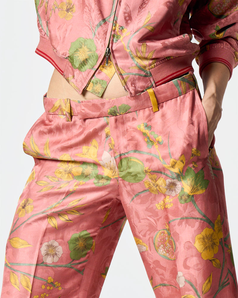 Summer-Trousers Straight Fit Rose Silk Damask-Fashion Edit Orchard-WP532SJ537-SUKETDHIR - Shop Cult Modern