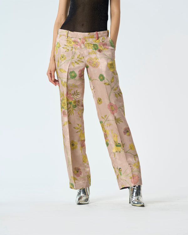 Summer-Trousers Straight Fit Pink Silk Damask-Fashion Edit Orchard-WP532SJ544-SUKETDHIR - Shop Cult Modern