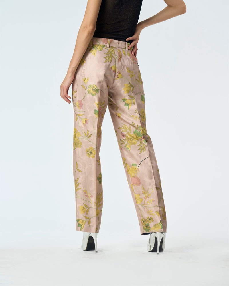Summer-Trousers Straight Fit Pink Silk Damask-Fashion Edit Orchard-WP532SJ544-SUKETDHIR - Shop Cult Modern
