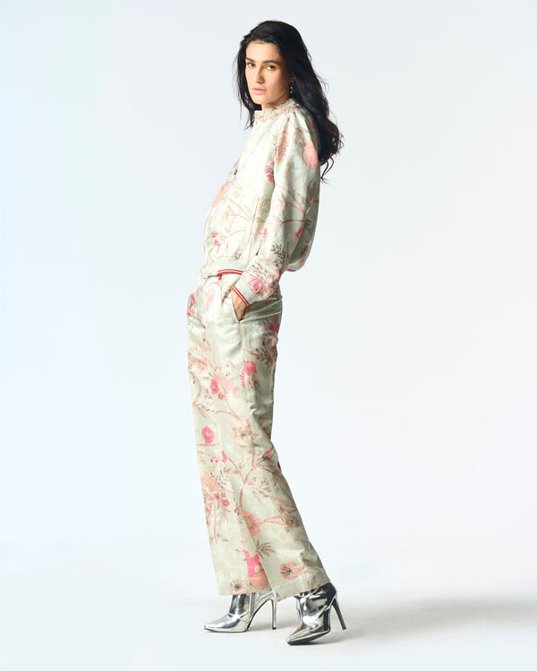 Summer-Trousers Straight Fit Blue Silk Damask-Fashion Edit Orchard-WP532SJ545-SUKETDHIR - Shop Cult Modern