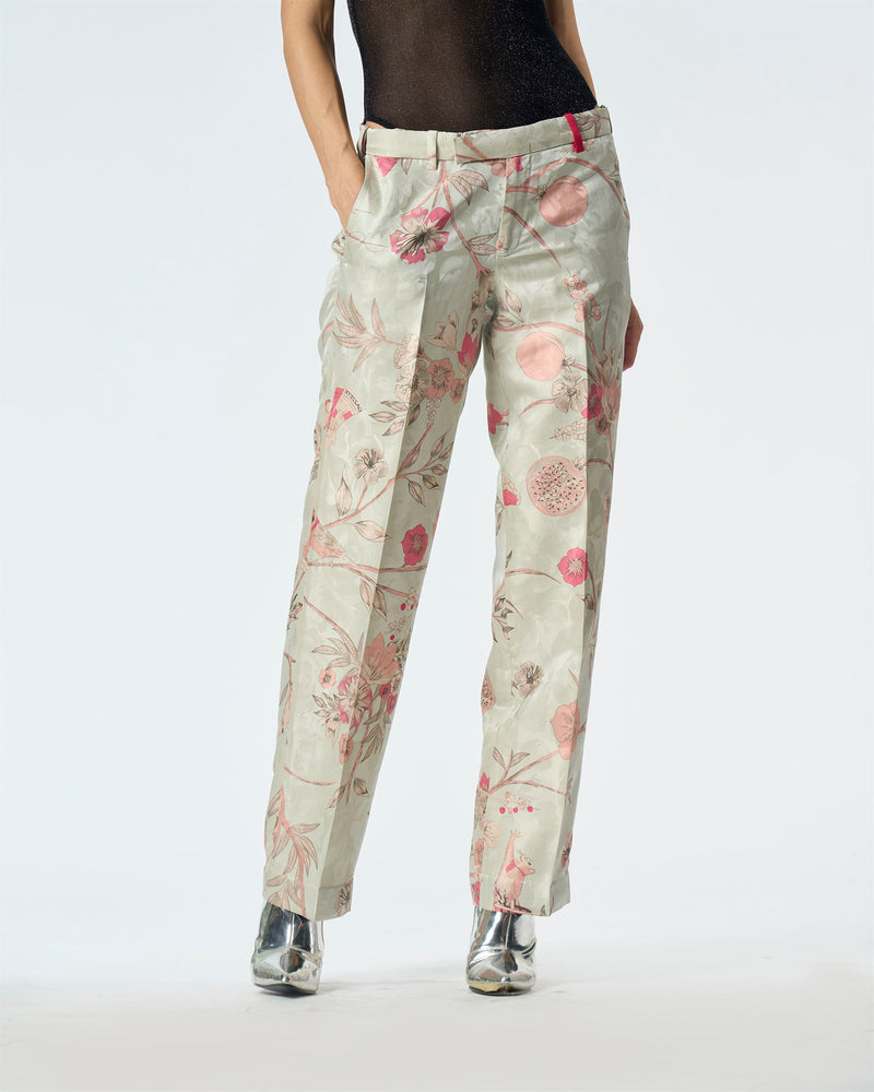 Summer-Trousers Straight Fit Blue Silk Damask-Fashion Edit Orchard-WP532SJ545-SUKETDHIR - Shop Cult Modern