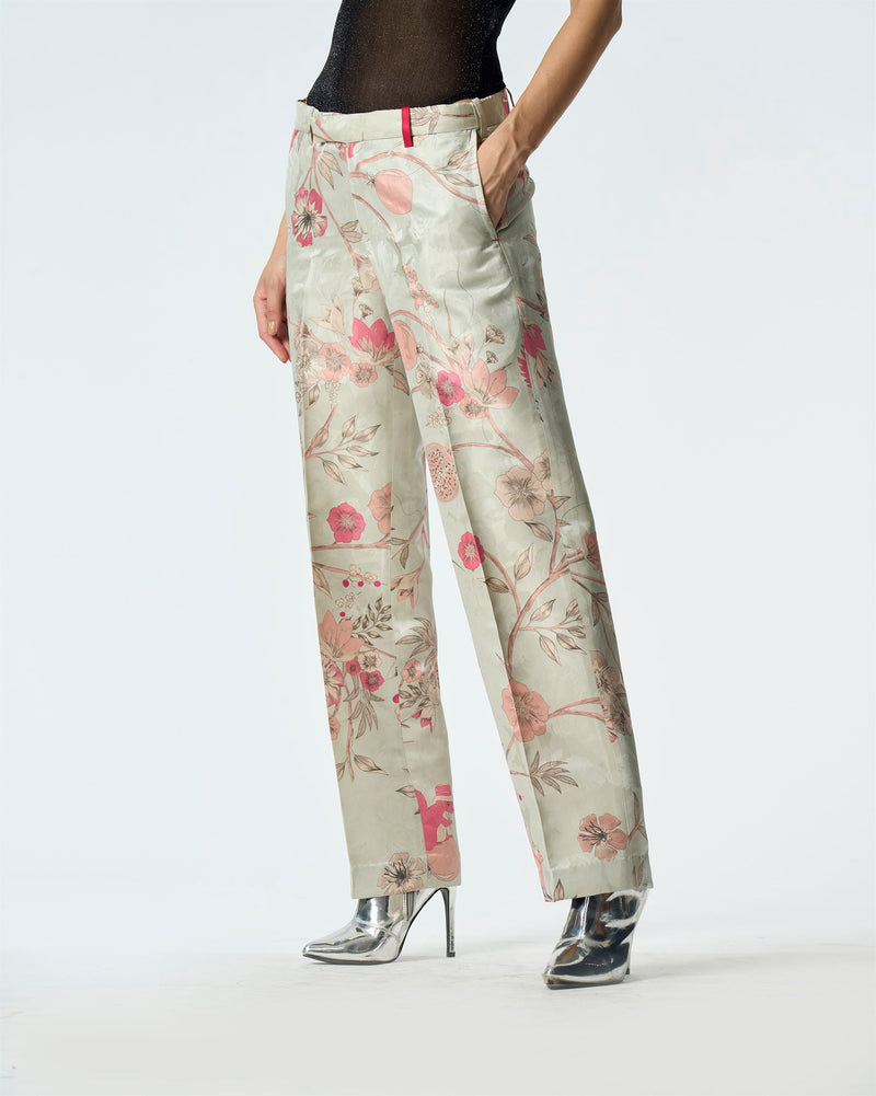 Summer-Trousers Straight Fit Blue Silk Damask-Fashion Edit Orchard-WP532SJ545-SUKETDHIR - Shop Cult Modern