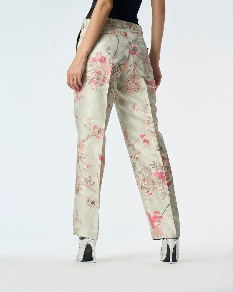 Summer-Trousers Straight Fit Blue Silk Damask-Fashion Edit Orchard-WP532SJ545-SUKETDHIR - Shop Cult Modern