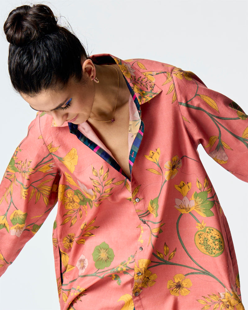 Summer-Shirt Oversized Rose Cotton Silk-Fashion Edit Orchard-WS470CSC537-SUKETDHIR - Shop Cult Modern