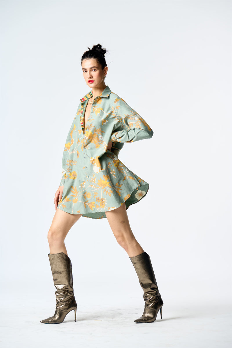 Summer-Shirt Oversized Sage Cotton Silk-Fashion Edit Orchard-WS470CSC538-SUKETDHIR - Shop Cult Modern