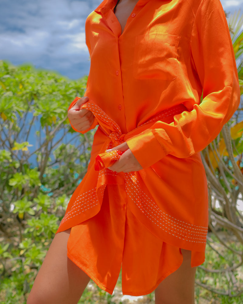 Summer Dress Sarong-Silk-Asita S-56-lime-Yellow-Carrot Orange-Fashion Edit Ajna Vana-Ituvana - Shop Cult Modern