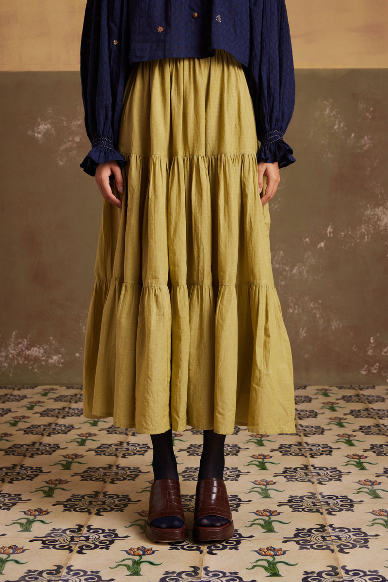 New Season Summer Fall 23-Skirt Tier Cotton Lime green-SS24-TRSKT-LG-Fashion Edit Cord Studio - Shop Cult Modern