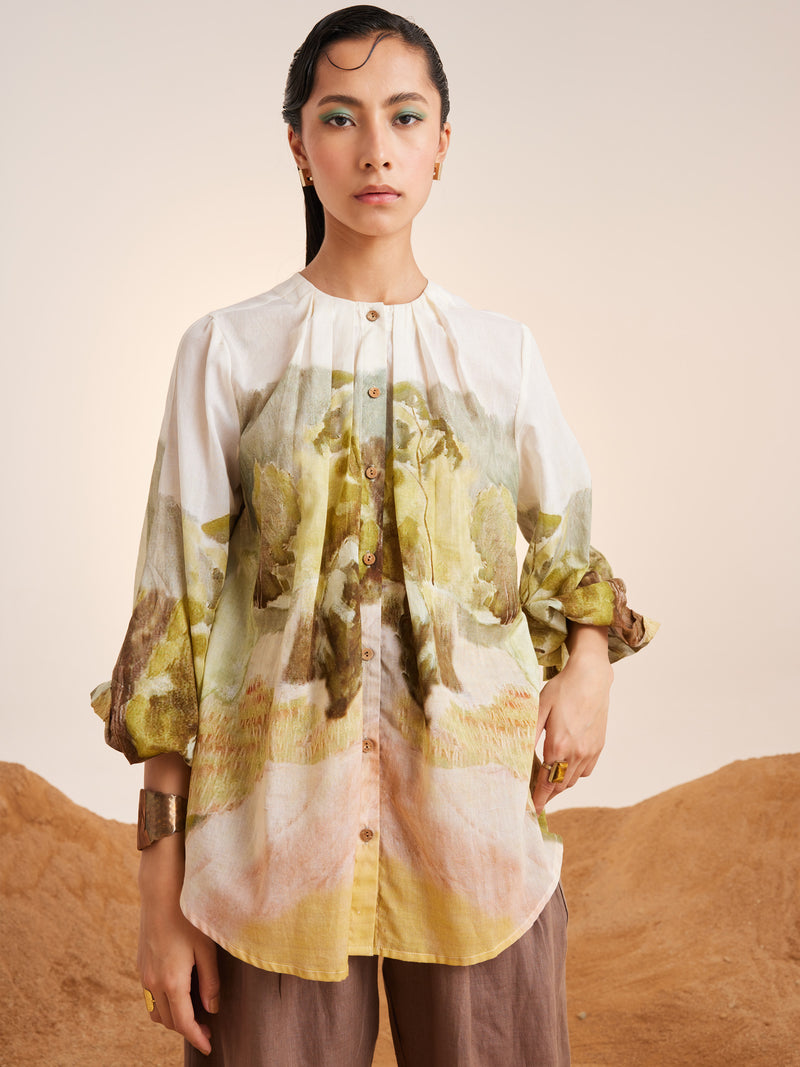 Summer Shirt Top Pleated Neck-Dale-Cotton Voile-Ss23-Pns-Dale-Cord - Shop Cult Modern
