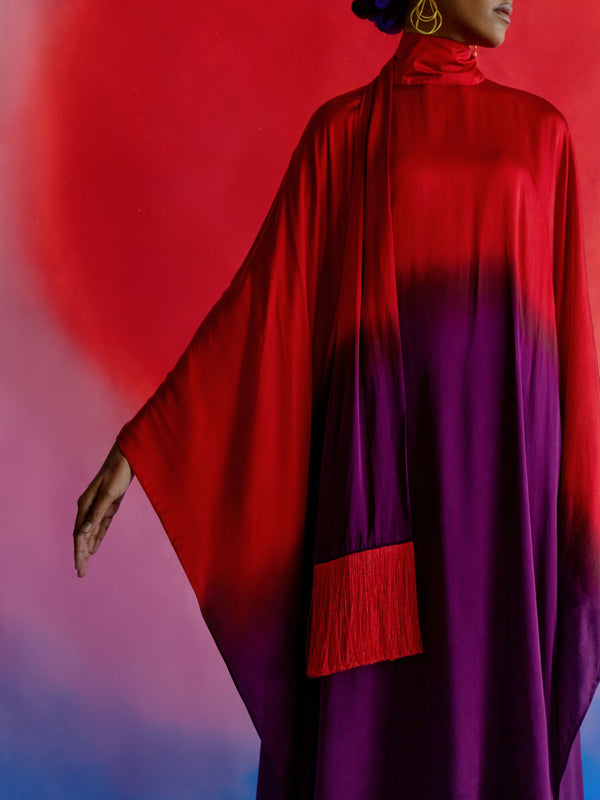 Studio Rigu   I   Womenswear, Western Leheriya Round Collar Dress Red / Purple Ombre  Srdd002 - Shop Cult Modern