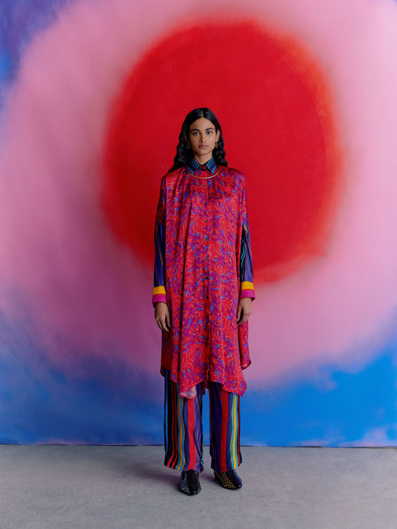 Studio Rigu   I   Womenswear, Western Parker Kimono Red Print With Stripe Print  Srdd013 - Shop Cult Modern