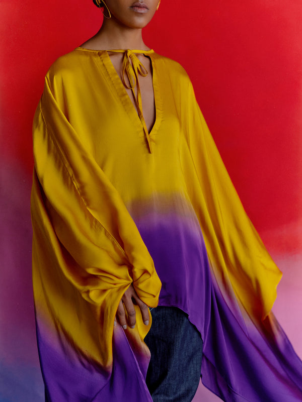 Studio Rigu   I   Womenswear, Western Leheriya Bell Sleeve Top Yellow/ Purple Ombre  Srdd015 - Shop Cult Modern