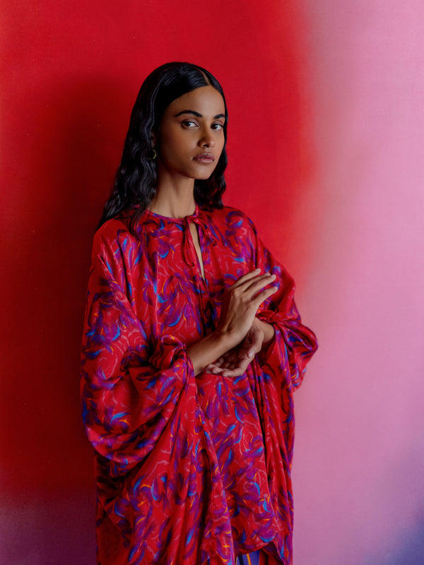 Studio Rigu   I   Womenswear, Western Parker Bell Sleeve Top Red Print With Stripe Print  Srdd016 - Shop Cult Modern