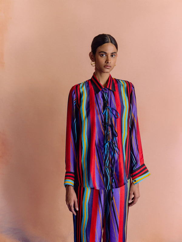 Studio Rigu   I   Womenswear, Western Dhari Shirt Multi Colored Stripe Srdd027 - Shop Cult Modern