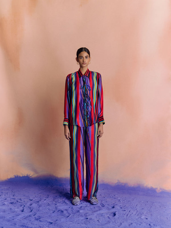 Studio Rigu   I   Womenswear, Western Dhari Shirt Multi Colored Stripe Srdd027 - Shop Cult Modern