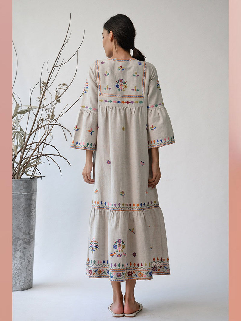 UMBAR by Payal Pratap   I   Dress-Kaladungar-I-A-Tiered-Gathered-V-Neck-Maxi-Dress-With-Peplum-Sleeves - Shop Cult Modern