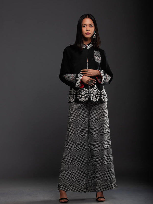 Sanskar by Sonam Dubal - Black And White Moghul Flower Jacket - Shop Cult Modern