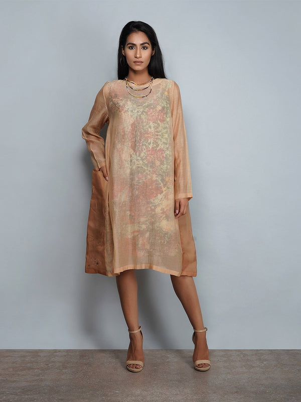 Yavi   I   Solid Chandderi Dress With Pritned Cotton Slip - Shop Cult Modern