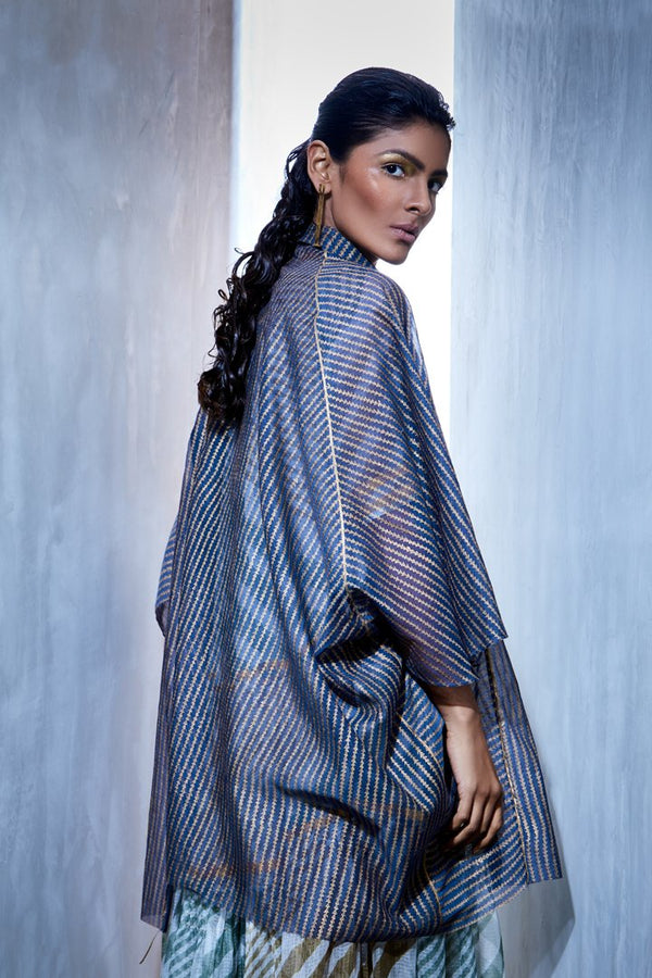 Urvashi Kaur   I   Blockprinted Chanderi Silk Oversized Shirt - Shop Cult Modern