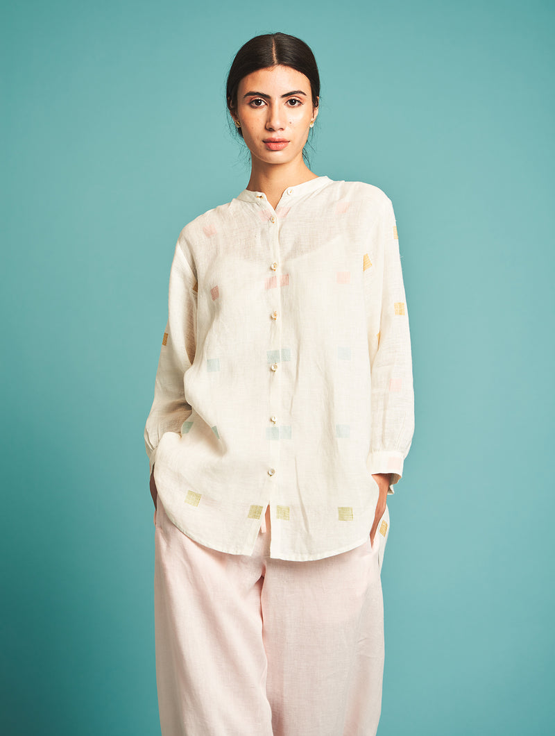 Manan   I   Chloe Jamdani Linen Shirt  Jamdani Collections - Shop Cult Modern