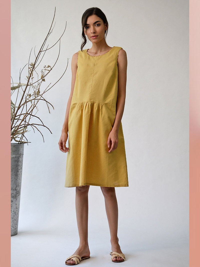UMBAR by Payal Pratap   I   Dress Modhera  I  A Round Neck Sleeveless Dress With A Slight Gather At Waist  I  A Very Modern Shape For The Summer  I  Keep It Simple And Chic With Our Modera Dress This Season - Shop Cult Modern