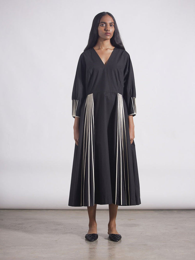 Bodice   I   Dress-V-Neck-Dress-Long-Sleeves-With-Signature-Bound-Pleating-On-The-Front - Shop Cult Modern