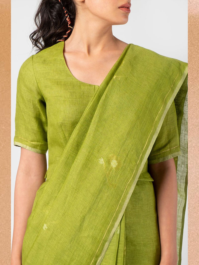 Anavila  I   basil-jamdani-linen-sari - Shop Cult Modern
