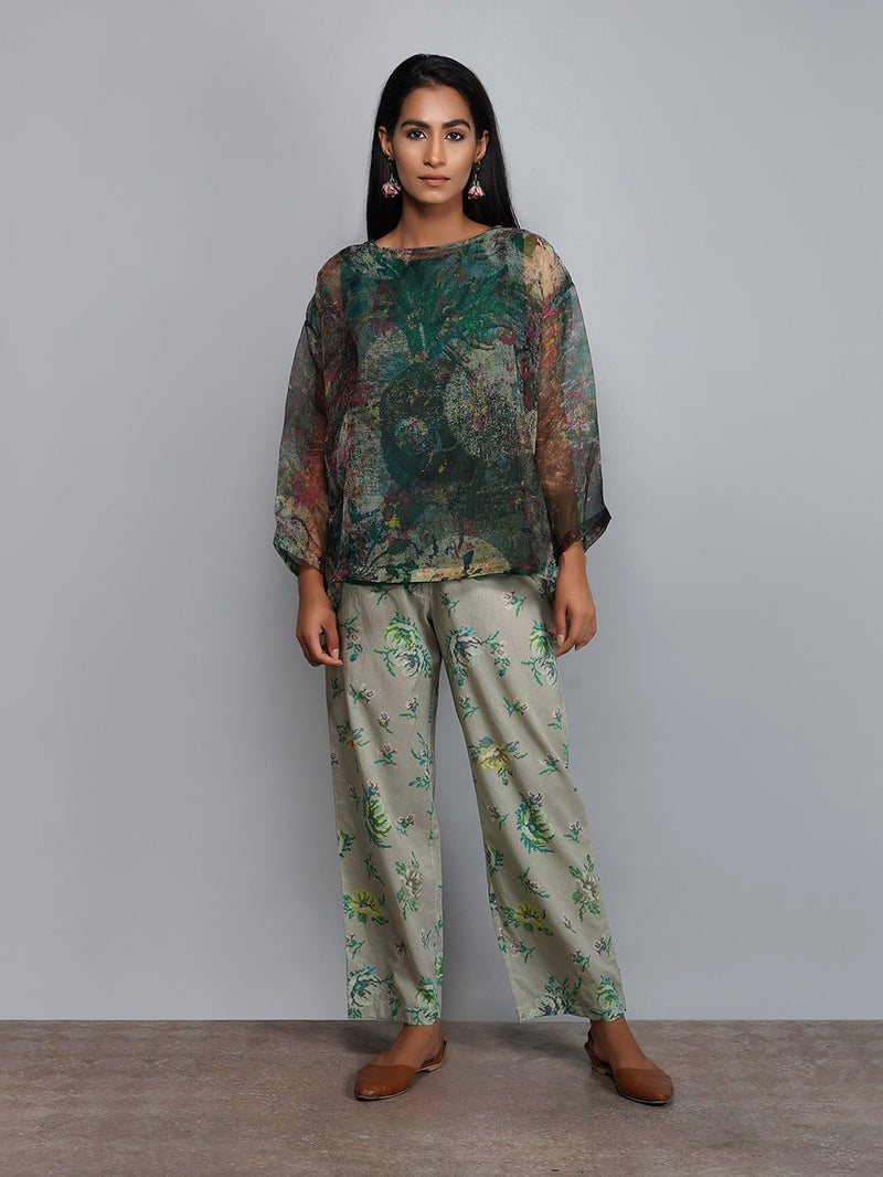 Yavi   I   Silk Organza Top With Solid Slip With Printed Cotton Pant - Shop Cult Modern