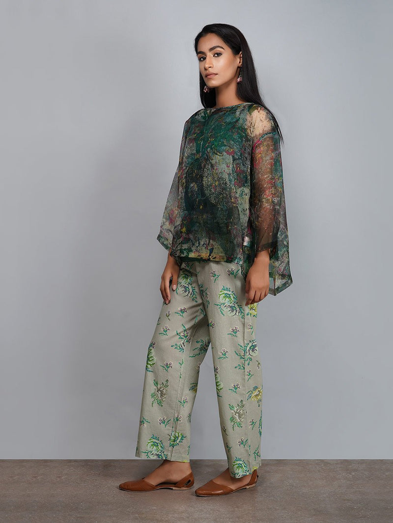 Yavi   I   Silk Organza Top With Solid Slip With Printed Cotton Pant - Shop Cult Modern