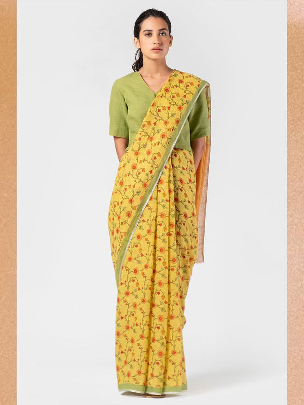 Anavila  I   floral-print-linen-sari - Shop Cult Modern