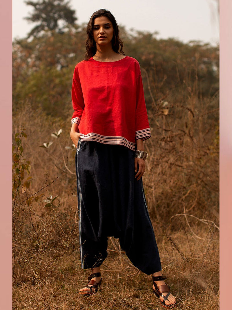Payal Pratap   -   Top Walter  I  Round Neck Top With Hand Detailing And Contrasting Selvedge - Shop Cult Modern