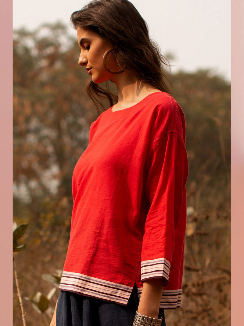 Payal Pratap   -   Top Walter  I  Round Neck Top With Hand Detailing And Contrasting Selvedge - Shop Cult Modern